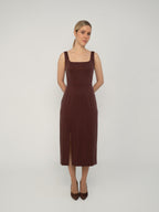 Sukienka Kwadratowy Dekolt Midi