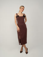 Sukienka Kwadratowy Dekolt Midi