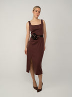 Sukienka Kwadratowy Dekolt Midi