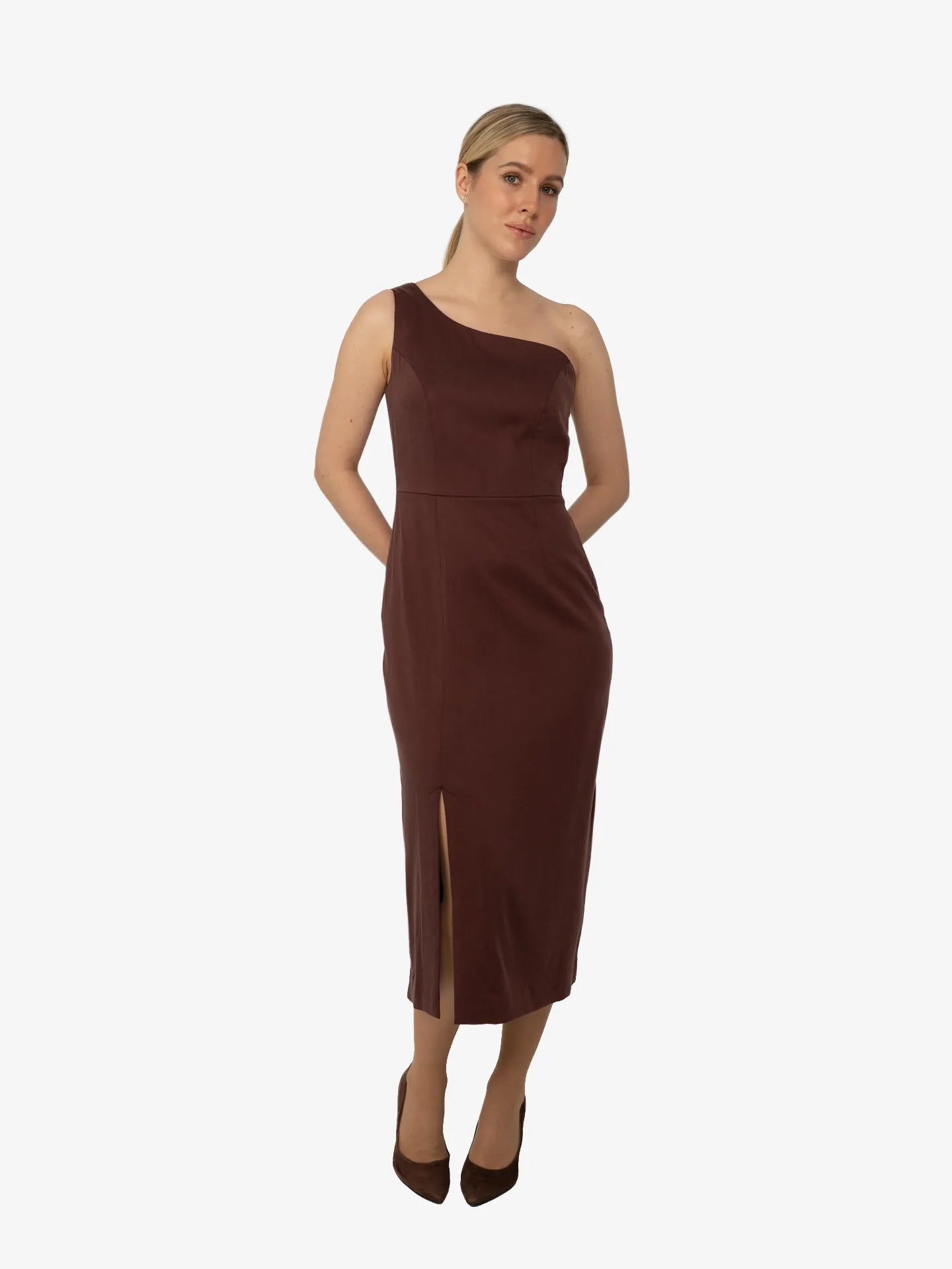 Sukienka Asymetryczna Midi Bordowa