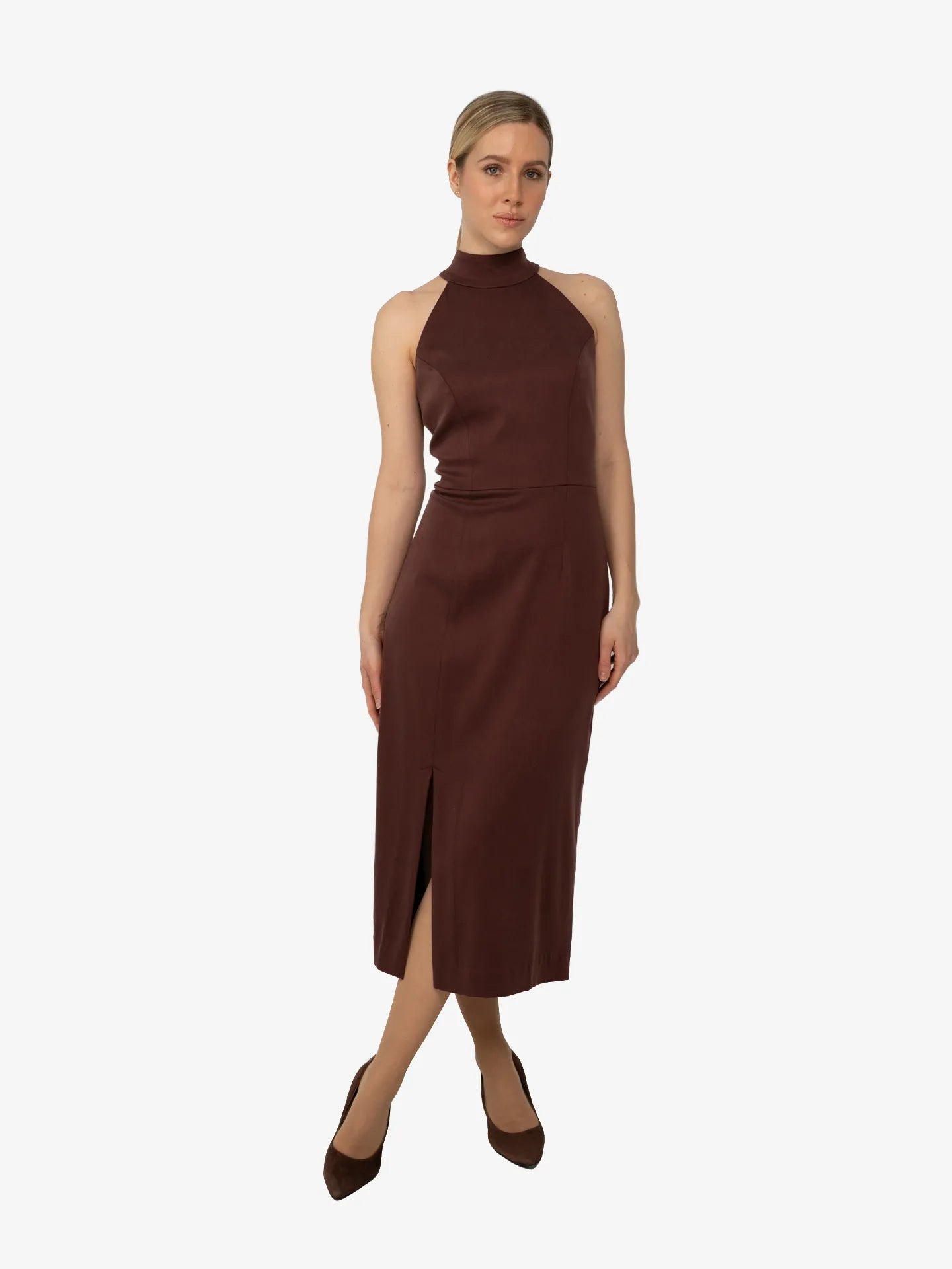 Sukienka Halter Neck Midi Bordowa