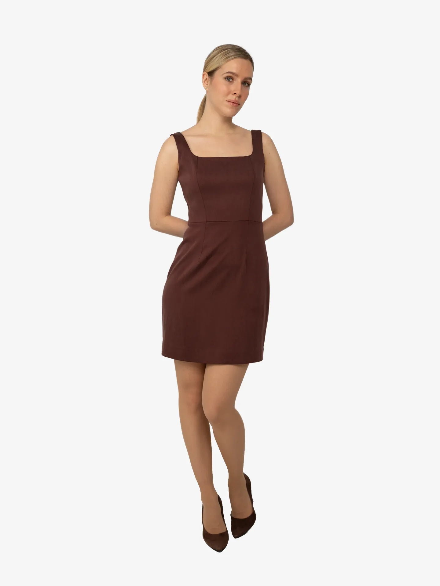 Sukienka Kwadratowy Dekolt Mini Bordowa