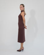 Sukienka Halter neck midi bordowa – bok