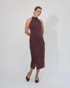 Sukienka Halter neck midi bordowa – przód