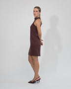 Sukienka Halter neck mini bordowa – bok