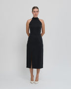 Sukienka Halter neck midi czarna – przód
